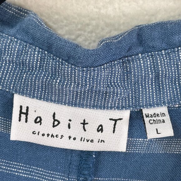 Habitat Womens Large Blue Striped 100% Linen Button Up Shirt Lagenlook Top - Picture 4 of 10